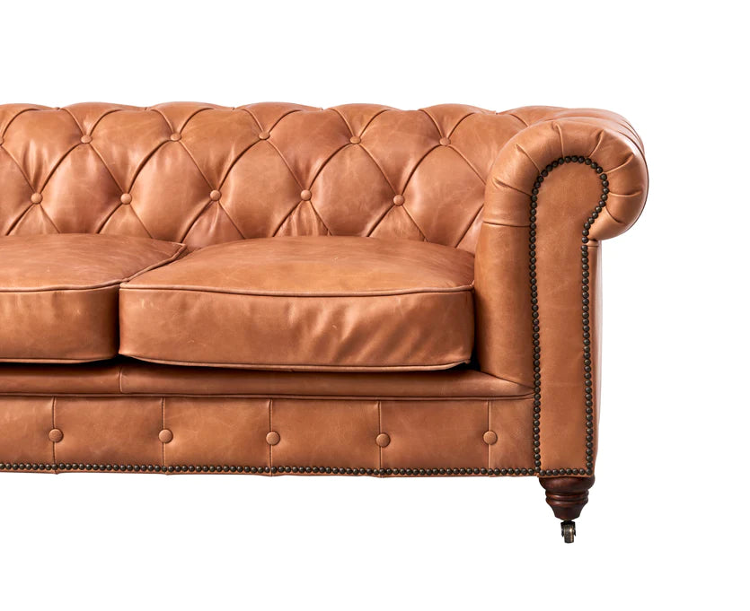 Century Chesterfield Love Seat - Light Chestnut Leather