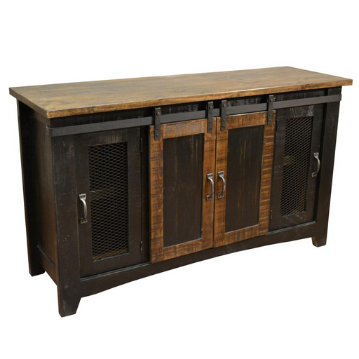 Greenview Sliding Door Distressed Black TV Stand - 60 inch - Crafters and Weavers