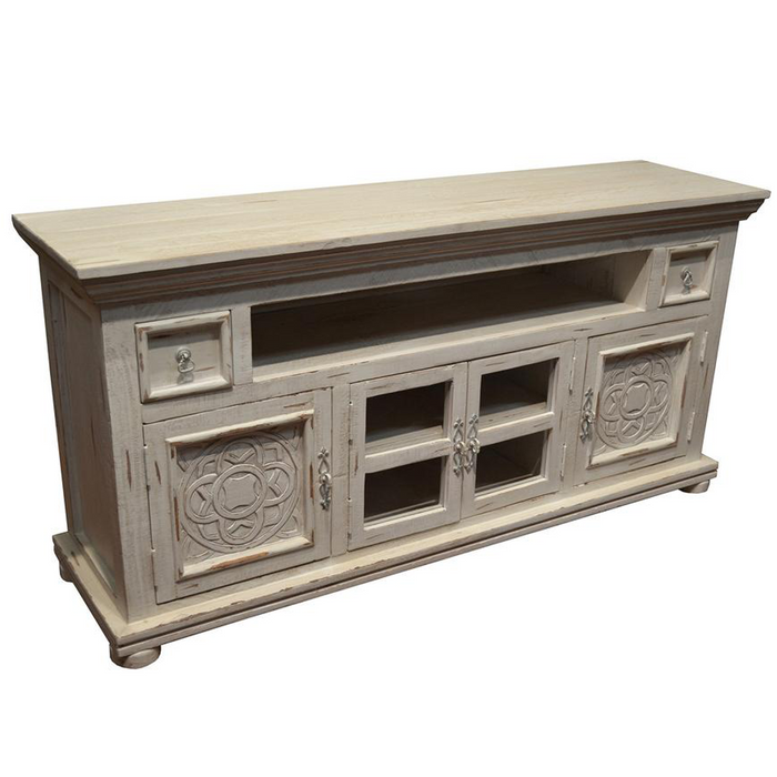 Keystone Carved 65 inch TV Stand - White - Crafters and Weavers