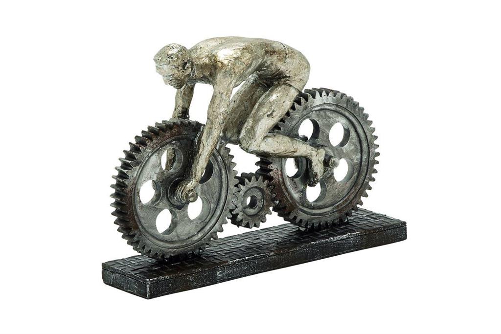 SILVER INDUSTRIAL BICYCLE SCULPTURE, 10" X 3" X 8"
