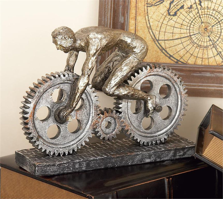 SILVER INDUSTRIAL BICYCLE SCULPTURE, 10" X 3" X 8"