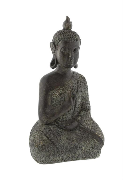 BROWN BOHEMIAN BUDDHA SCULPTURE, 9" X 6" X 17"