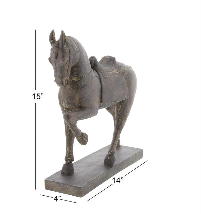 BROWN TRADITIONAL HORSE SCULPTURE, 14" X 4" X 15"