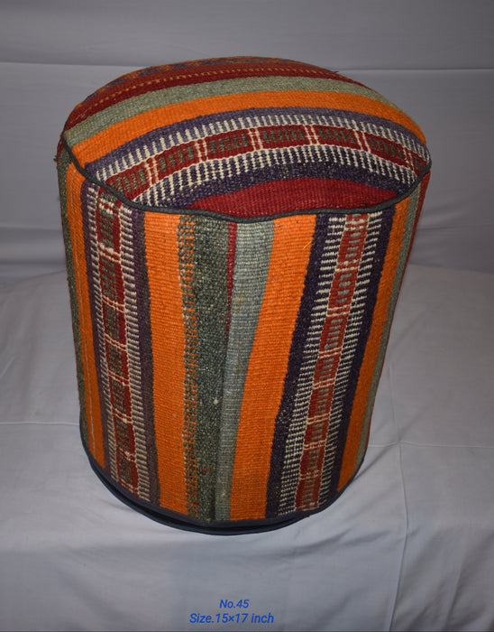 One of a Kind Kilim Rug Pouf Ottoman foot stool - #45 - Crafters and Weavers