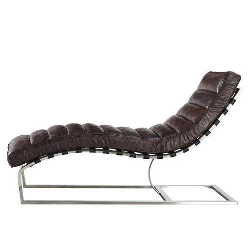 Plano Modern Channeled Leather Chaise Lounge - Dark Brown Leather - Crafters and Weavers