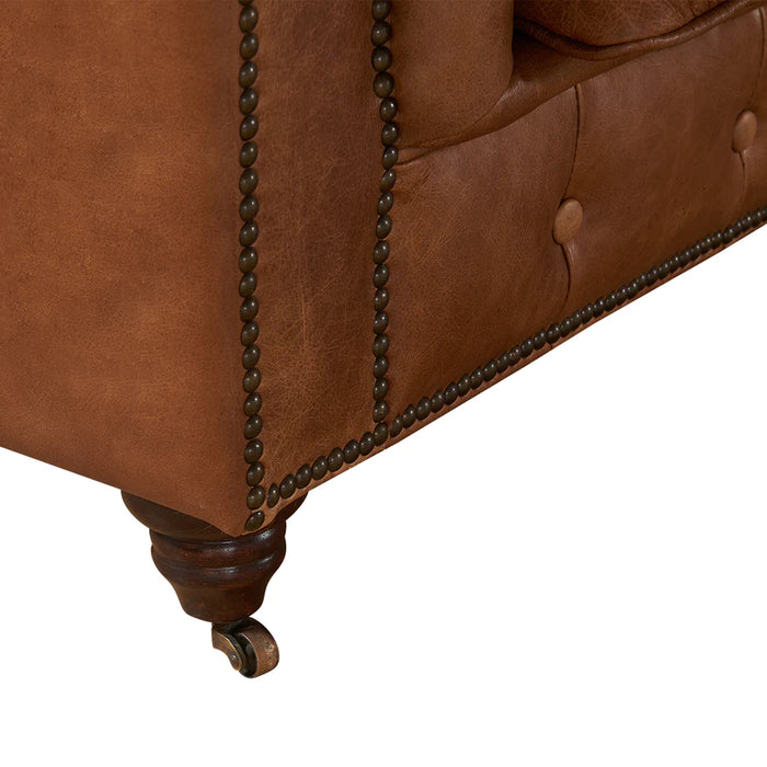 Century Chesterfield Love Seat - Light Brown Leather