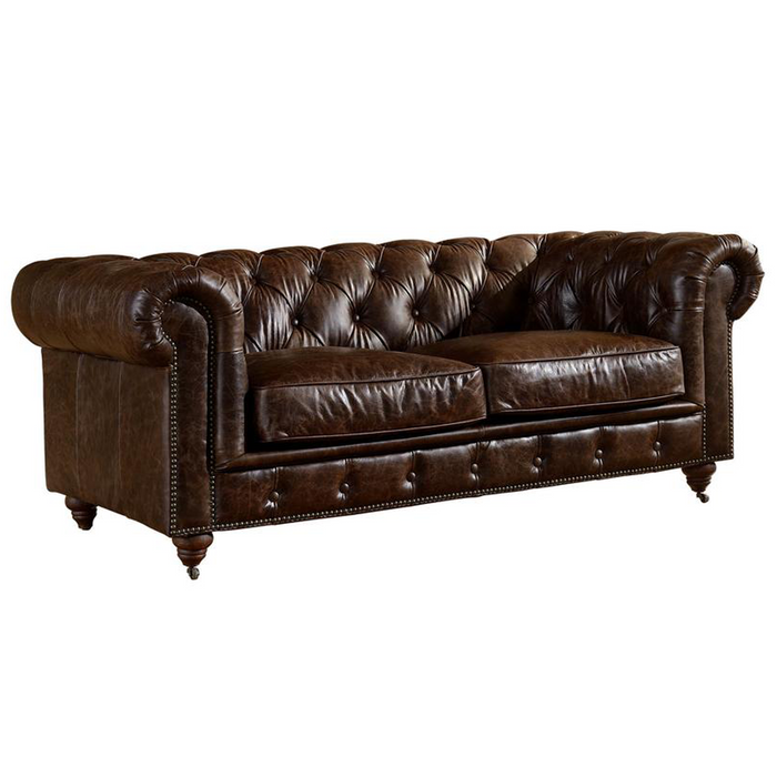 Century Chesterfield Love Seat - Dark Brown Leather - Crafters and Weavers