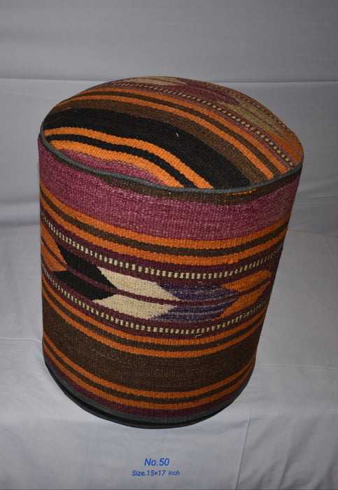 One of a Kind Kilim Rug Pouf Ottoman foot stool - #50 - Crafters and Weavers
