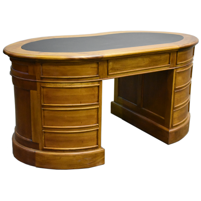 Legacy Mahogany Wood Leather Top Kidney Desk - Light Brown Walnut - Crafters and Weavers