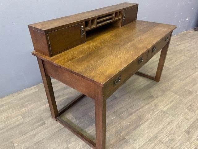 Mission Style Oak Library Table with Hutch