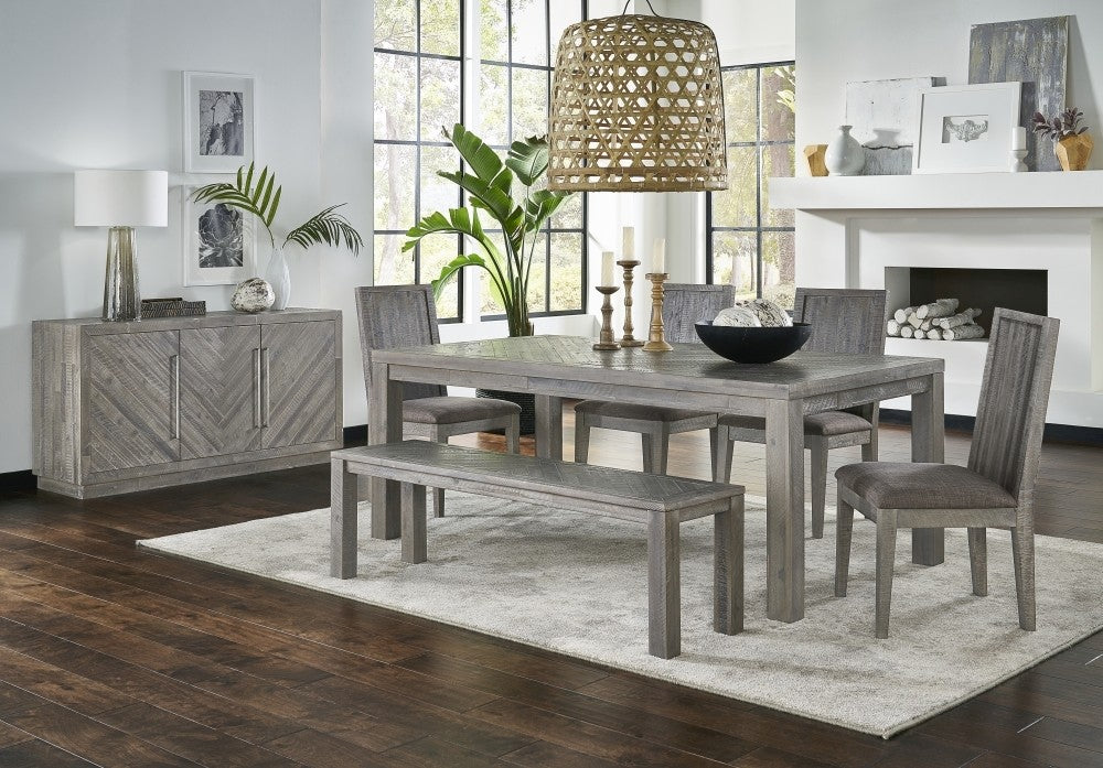 SOLD OUT Carlyle Herringbone Acacia Wood Dining Table Set - 78" - Crafters and Weavers