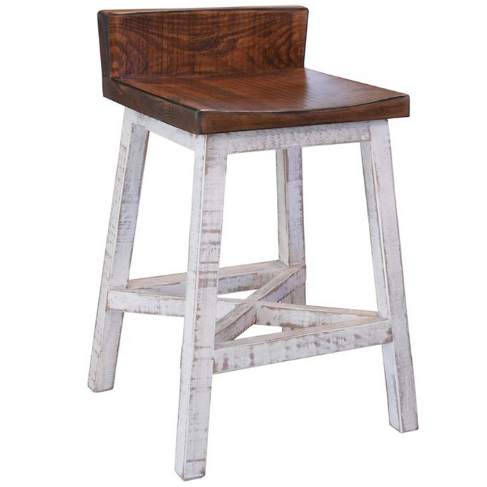 Granville Stationary Bar Stool - Rustic Brown/White - 24" High - Crafters and Weavers