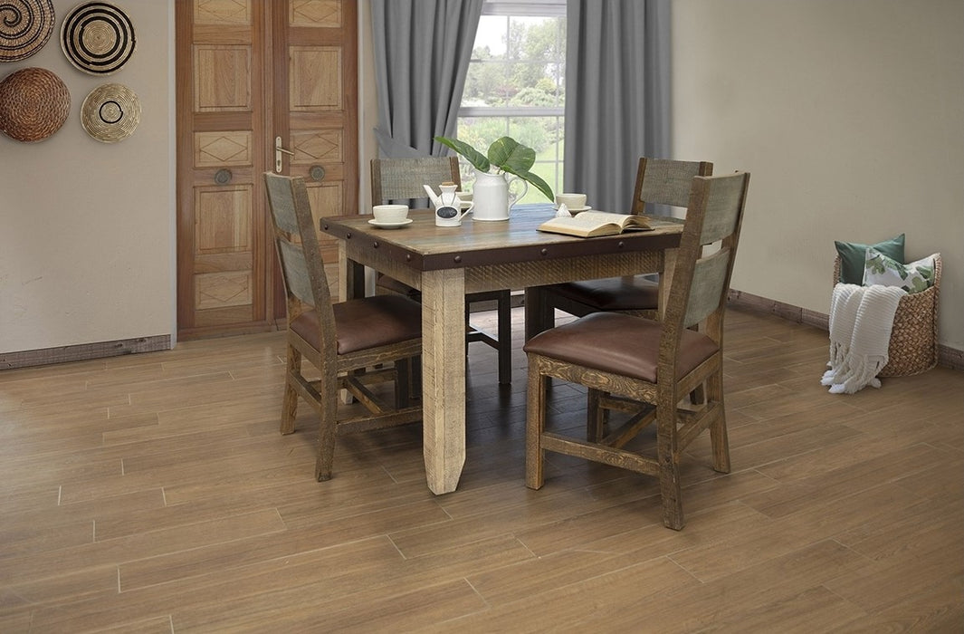 Bayshore Rustic Solid Wood Square Dining Table Set & 4 Chairs