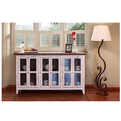 Greenview 6 Door Sideboard - Distressed White - 73" - Crafters and Weavers