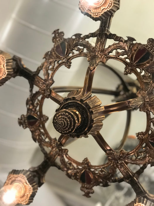 Antique Cast Bronze 1920's Arts and Crafts / Tudor Style Chandelier - Crafters and Weavers