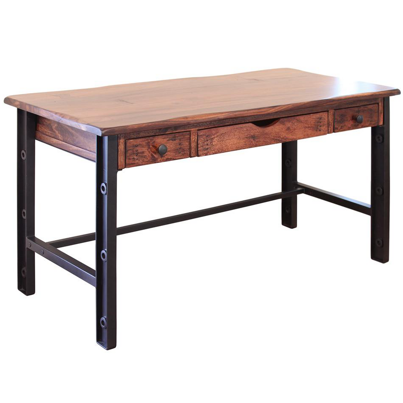 Solid Parota Wood 3 Drawer Desk Rustic Industrial Chic — Crafters and ...