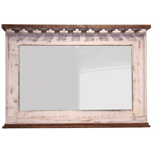 Greenview Mirror with Wine Glass Holder and Shelf - Distressed White - Crafters and Weavers