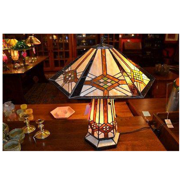 Tiffany Mission Style Stained Glass Table Lamp - Crafters and Weavers