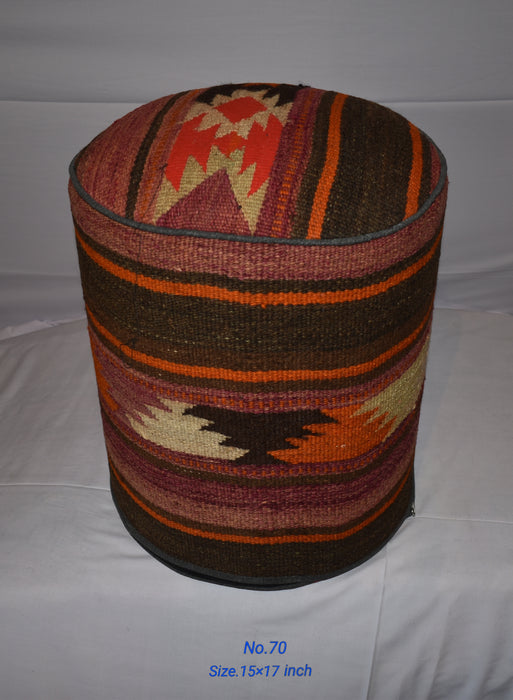 One of a Kind Kilim Rug Pouf Ottoman foot stool - #70 - Crafters and Weavers