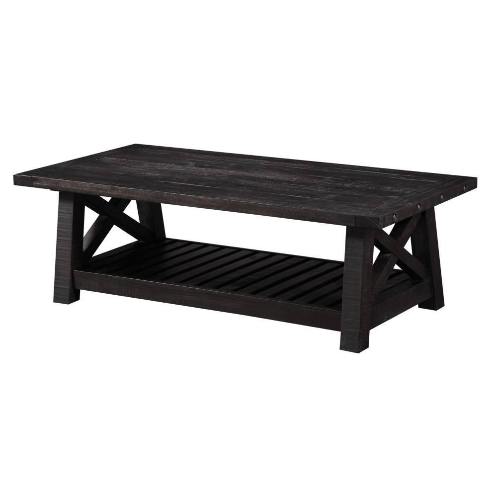 Distressed Rustic Modern Black Solid Pine Wood Cross Bar Coffee Table ...