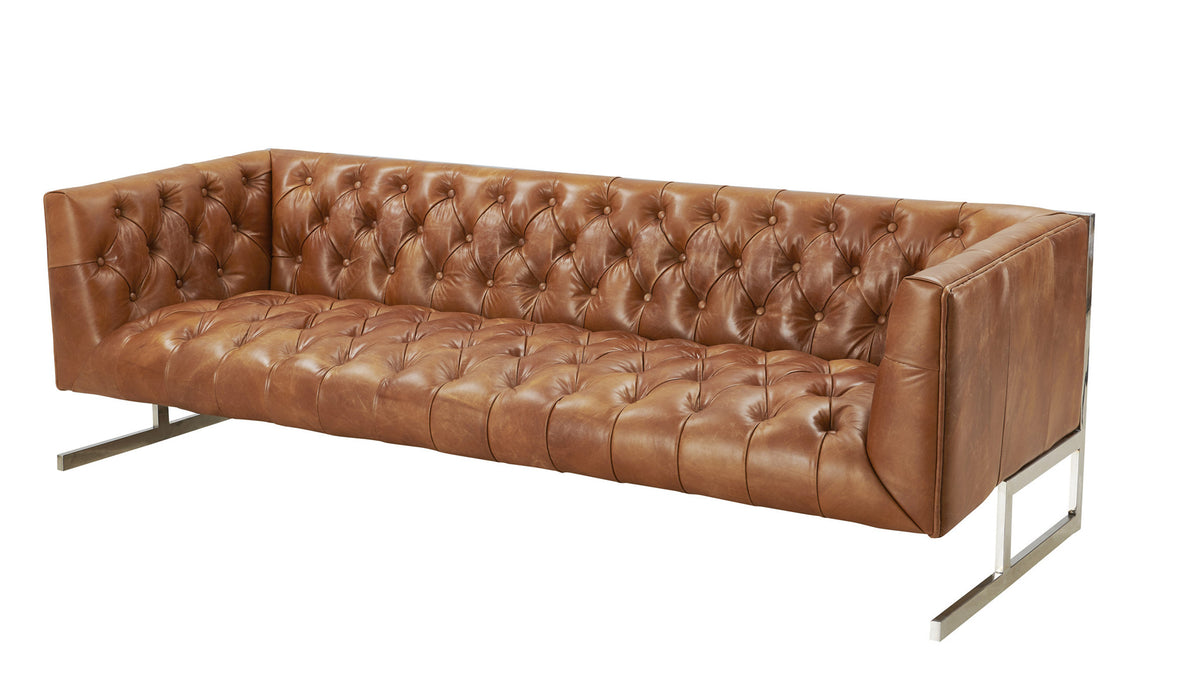 Miranda Contemporary Chesterfield Sofa - Light Brown Leather