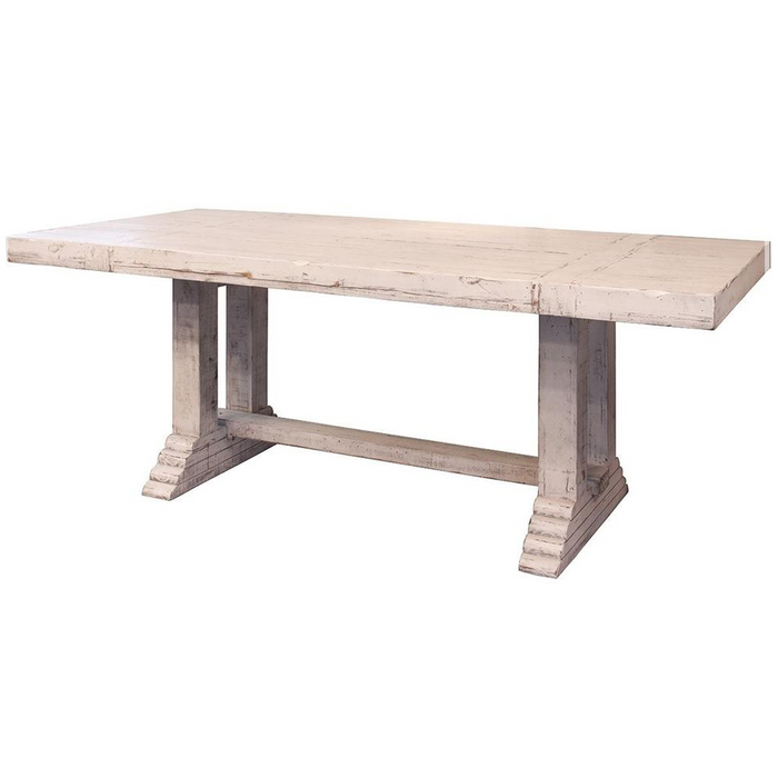 Greenview 79" Pedestal Dining Table - Distressed White - Crafters and Weavers