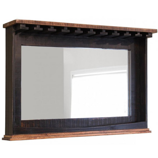 Greenview Mirror with Wine Glass Holder and Shelf - Distressed Black - Crafters and Weavers