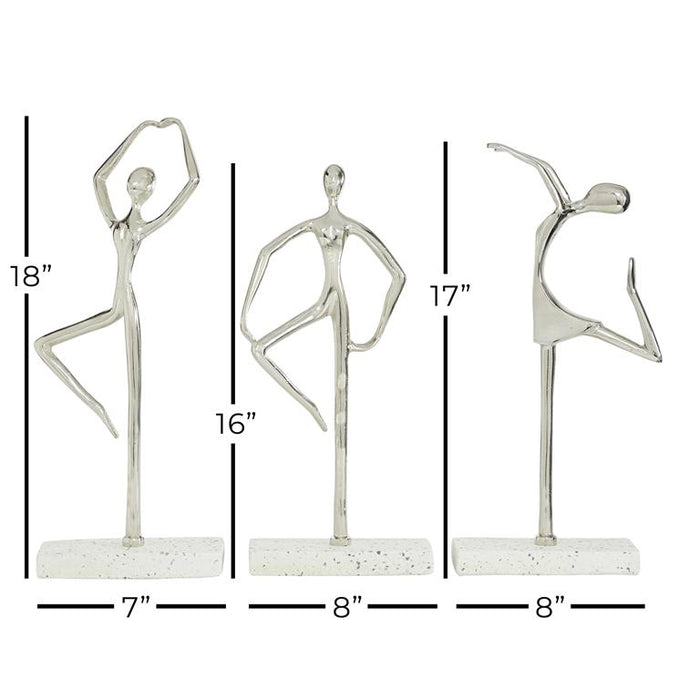 SILVER MODERN DANCER SCULPTURE, SET OF 3 18", 16", 17"H