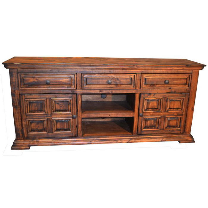 Greenview 72" Carved Panel TV Stand - Rustic Brown - Crafters and Weavers