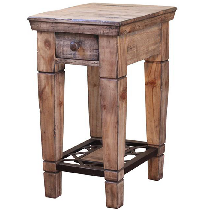 DISCONTINUED Greenview Bleached Side Table - Wrought Iron Base - Crafters and Weavers