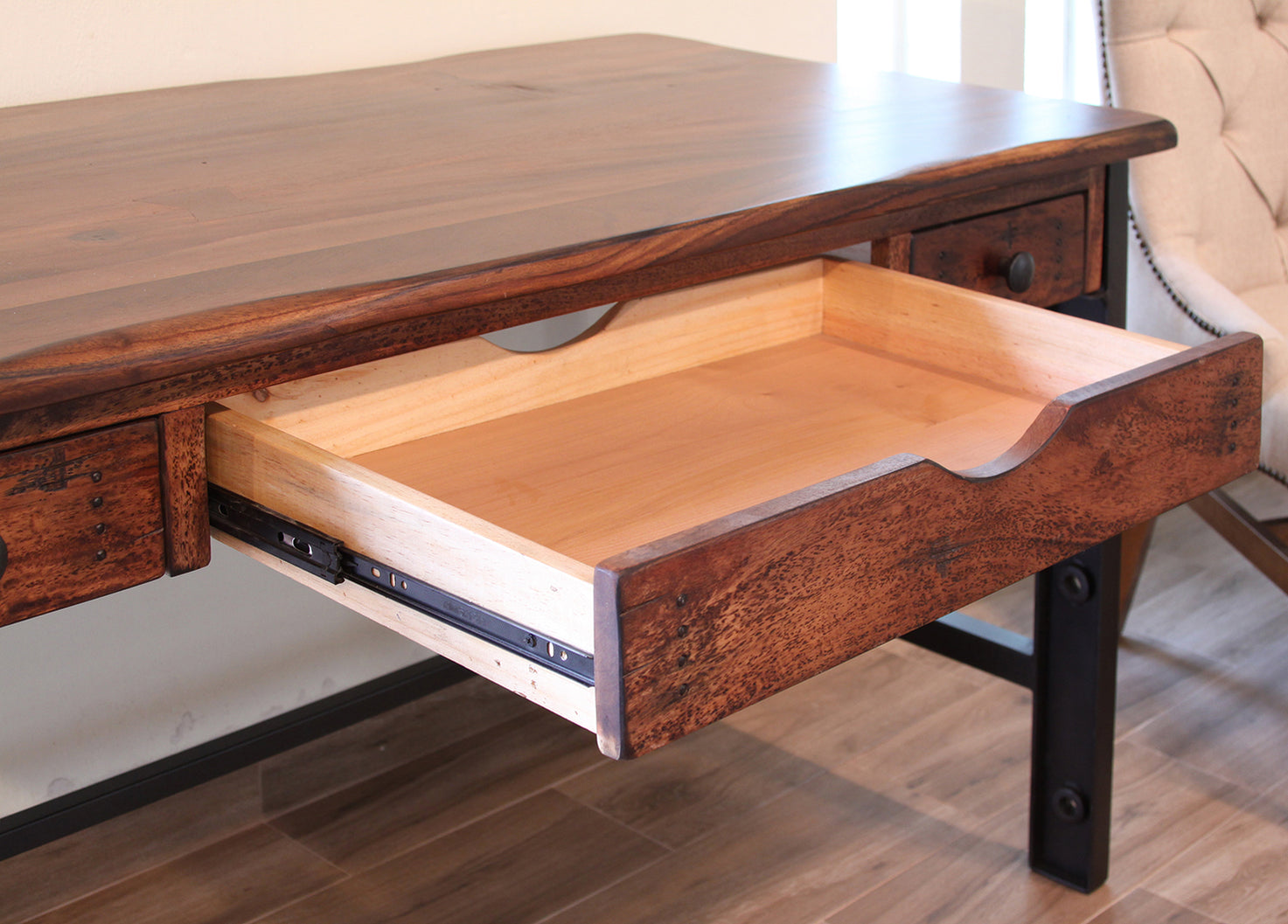 Solid Parota Wood 3 Drawer Desk Rustic Industrial Chic — Crafters and ...