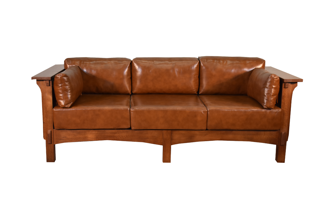 Mission Crofter Sofa Solid Quarter Sawn Oak and Leather Cushions