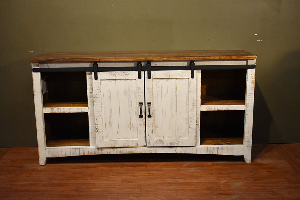 Greenview Sliding Door White Console - 68" - Crafters and Weavers