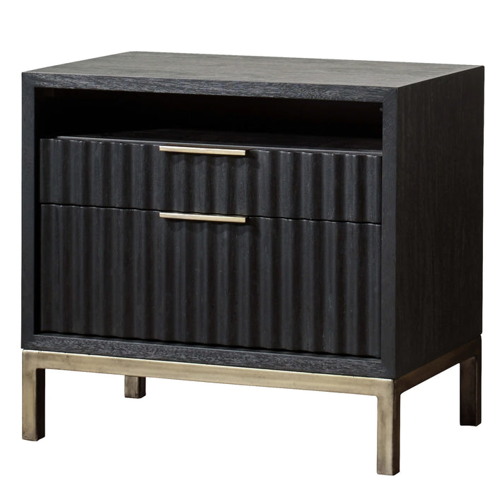 Genovese two drawer Nightstand - Black and Gold