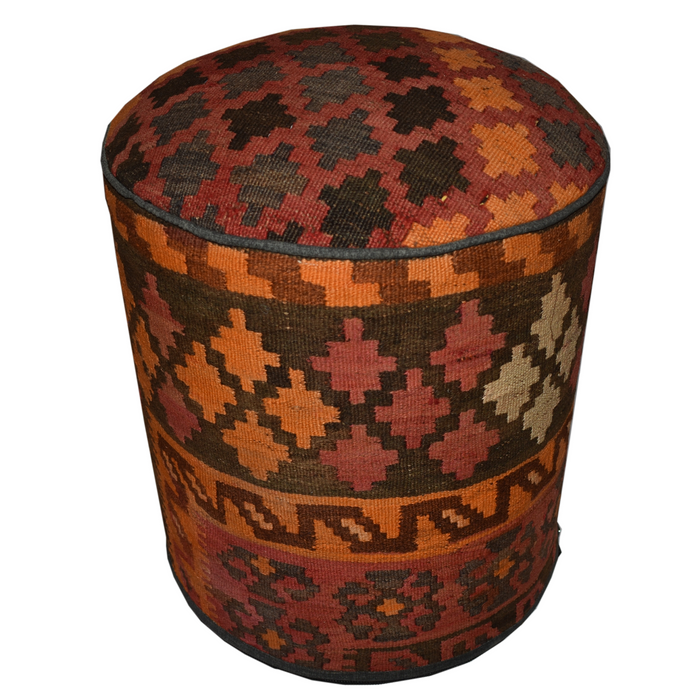 One of a Kind Kilim Rug Pouf Ottoman foot stool - #92 - Crafters and Weavers