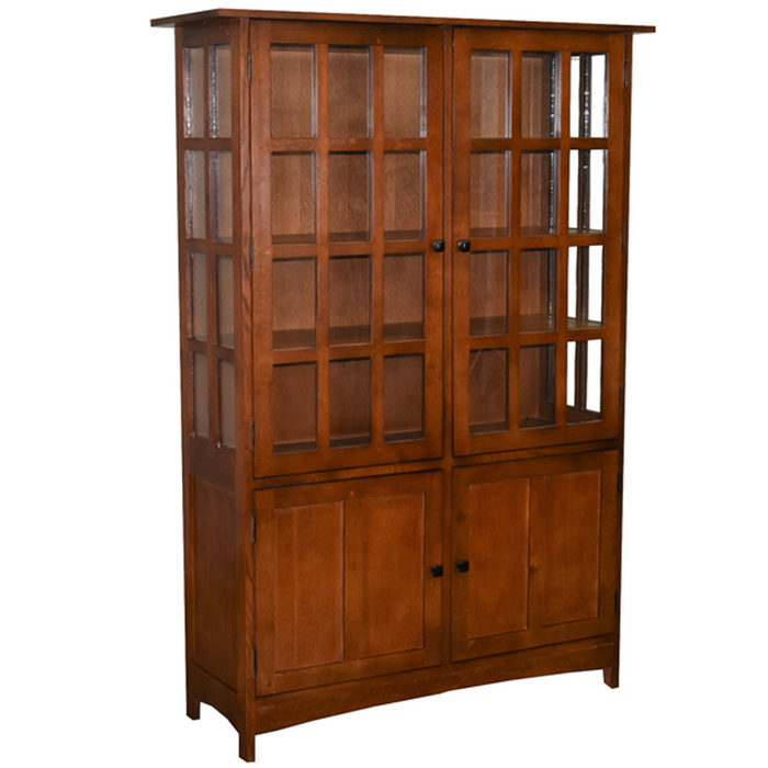 Mission Oak 4 Door Display China Cabinet - Golden Brown - 49"W - Crafters and Weavers