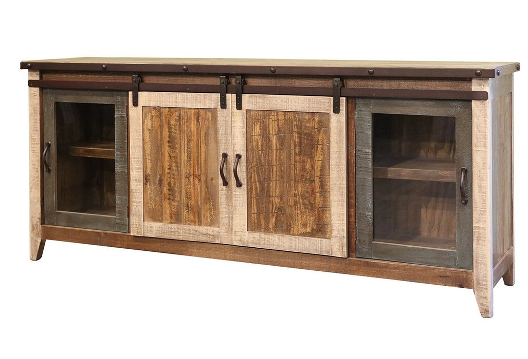 Greenview Sliding Door Mutlicolor TV Stand - 80" - Crafters and Weavers