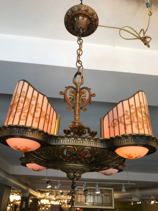 1920’s Art Deco Slip Shade Hanging Light Fixture - Beardslee Williamson - Crafters and Weavers