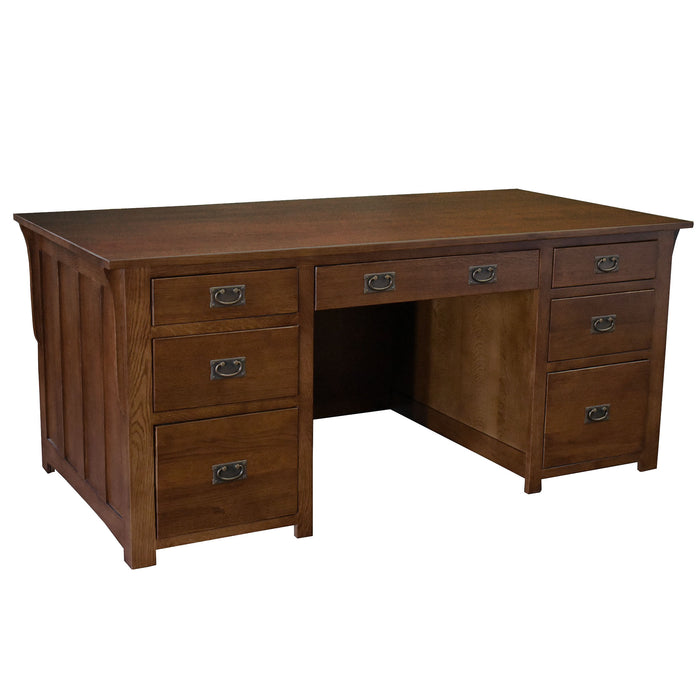Mission Library Desk with File Cabinet Drawers - Walnut