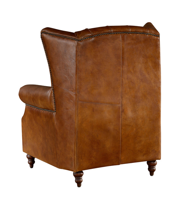 SOLD OUT Tufted English Rolled Arm Wing Chair - Light Brown Leather - Crafters and Weavers