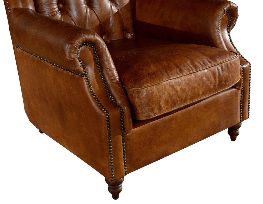 SOLD OUT Tufted English Rolled Arm Wing Chair - Light Brown Leather - Crafters and Weavers
