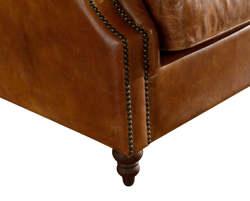 SOLD OUT Tufted English Rolled Arm Wing Chair - Light Brown Leather - Crafters and Weavers