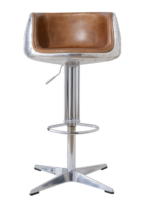 Aviator Adjustable Height Bar Stool - Leather & Metal - Crafters and Weavers