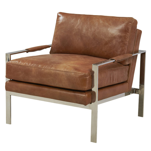 Natalie Rustic Modern Arm Chair - Chrome / Light Brown Leather - Crafters and Weavers
