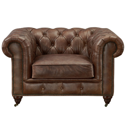 PREORDER Century Chesterfield Arm Chair - Bark Brown Leather - Crafters and Weavers