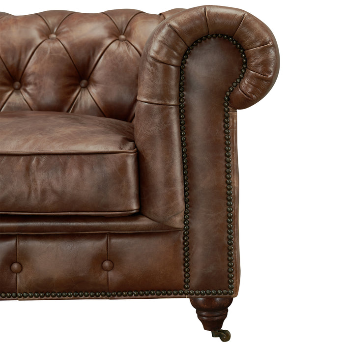 PREORDER Century Chesterfield Arm Chair - Bark Brown Leather - Crafters and Weavers