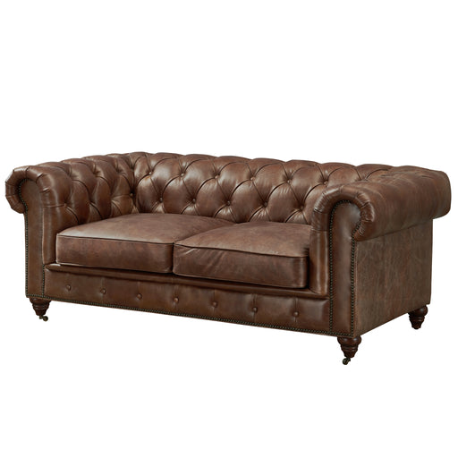 Century Chesterfield Love Seat - Bark Brown Leather - Crafters and Weavers