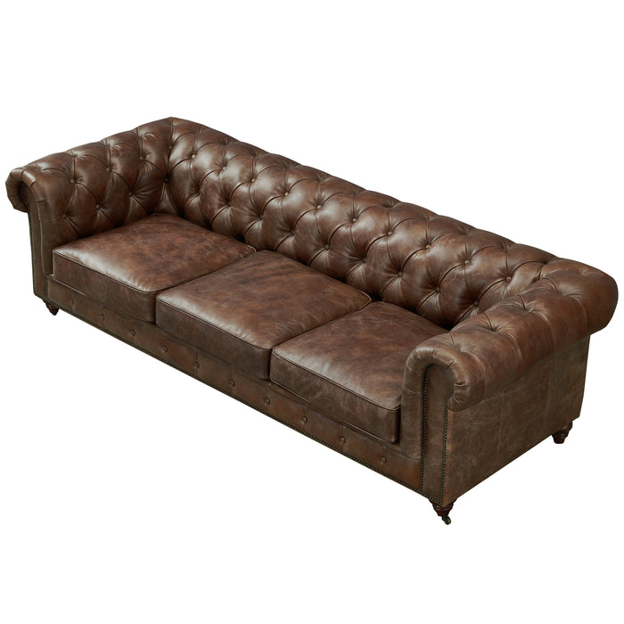 Century Chesterfield Sofa - Bark Brown Leather - Crafters and Weavers