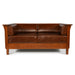 Arts and Crafts / Craftsman Cubic Panel Side Love Seat - Chestnut Brown Leather - Crafters and Weavers