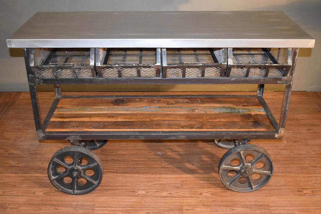 OUT OF STOCK Ventura 4 Drawer Industrial Console Cart - 54" - Crafters and Weavers